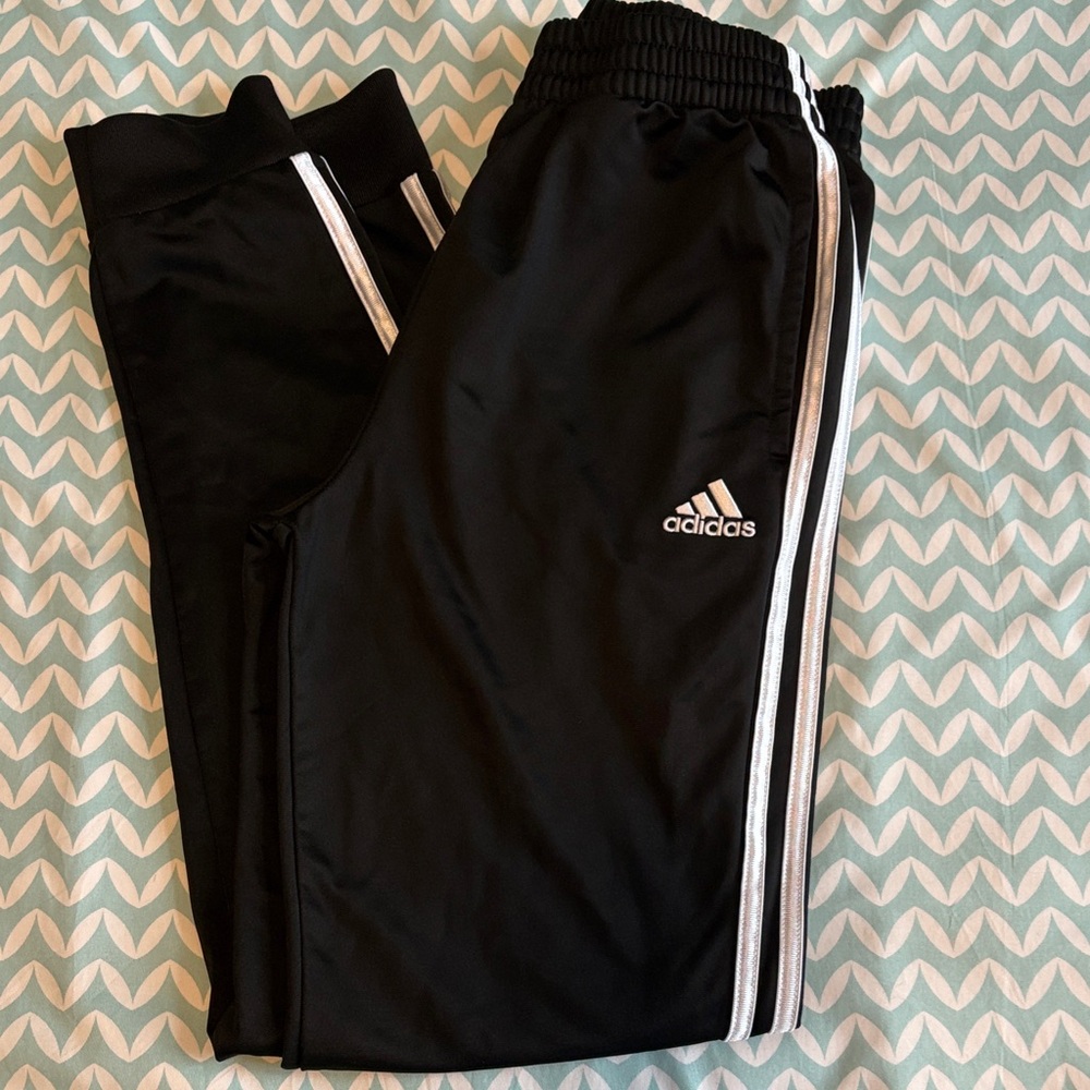 Adidas Kids Black Joggers with White Stripes